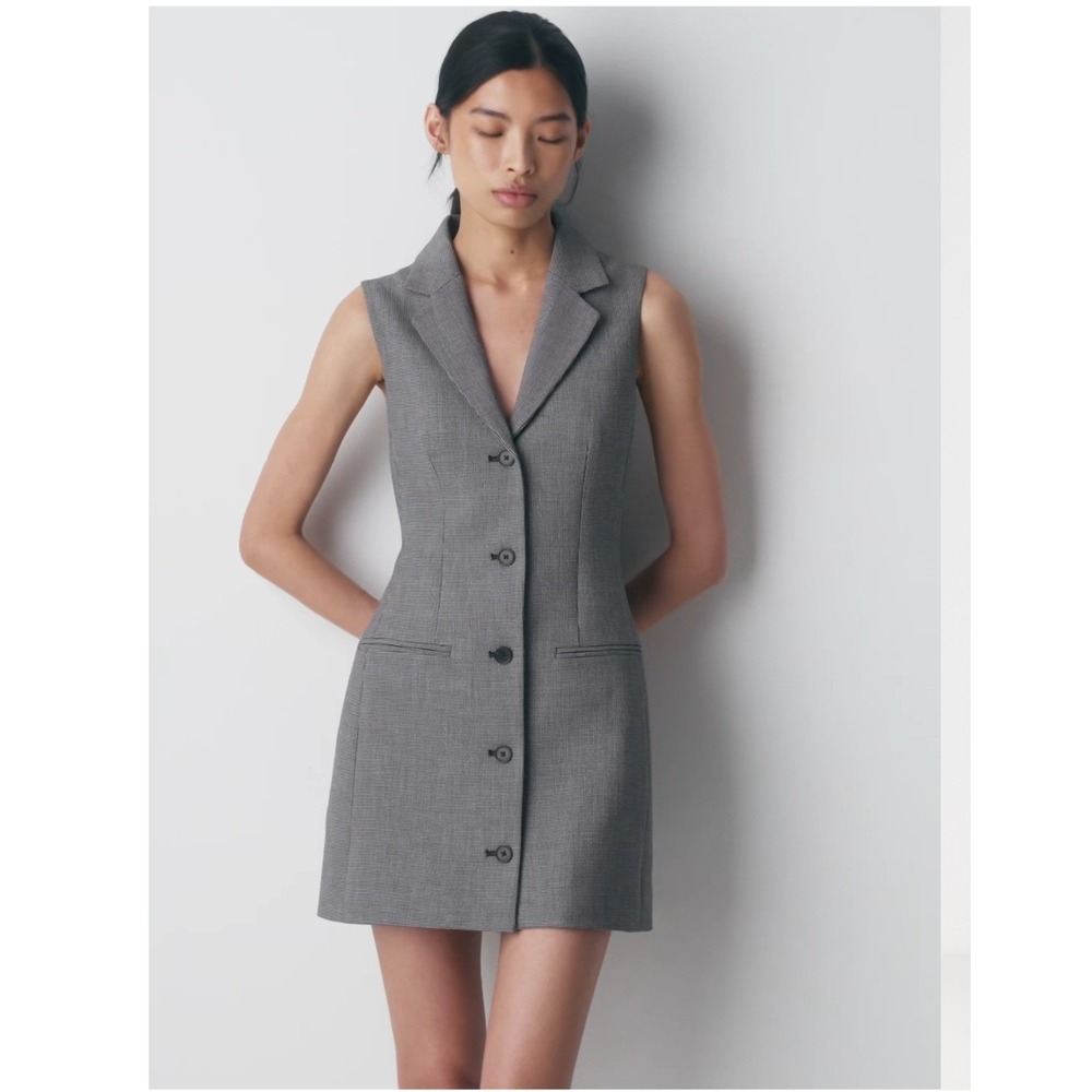 Babaton Aritzia Grey Houndstooth Sleeveless Blazer Vest 0 119405 Slim Fit
